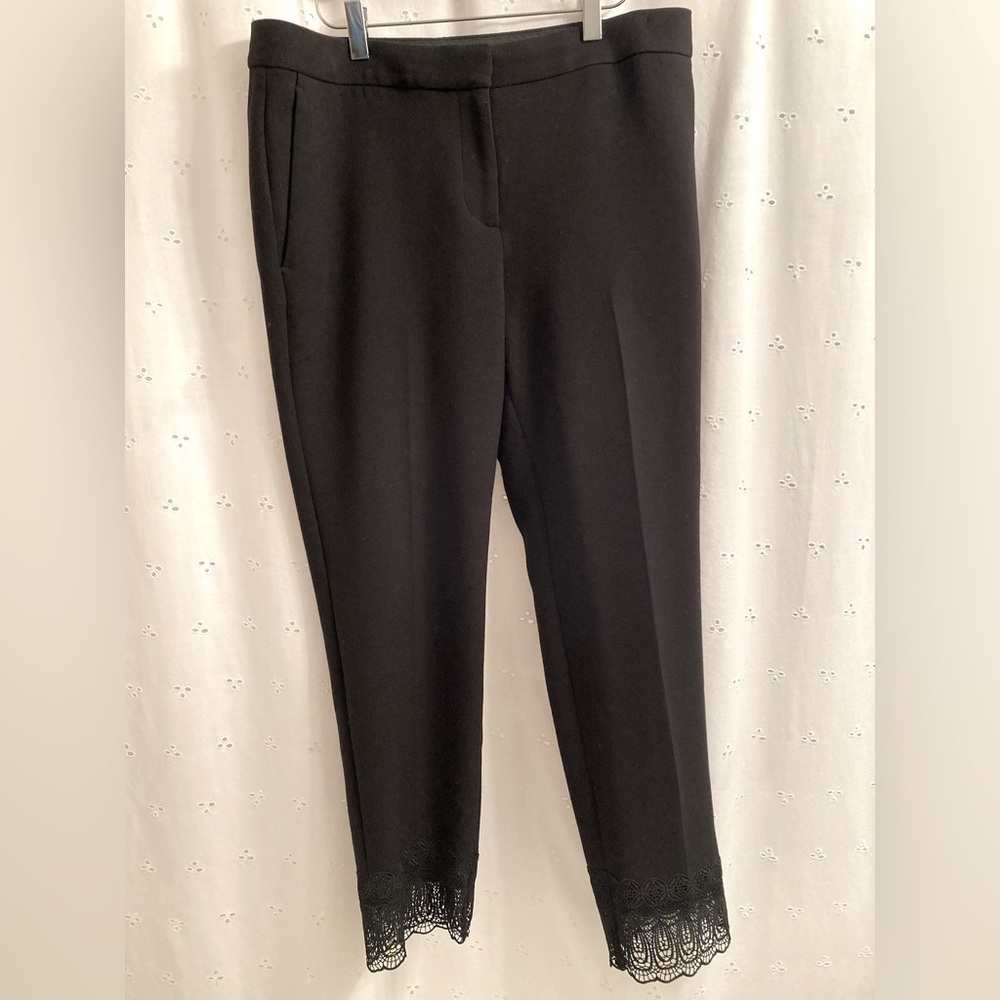 Ann Taylor Ankle-Length Pants Lace Hem Straight Leg Black Size 8